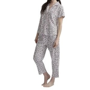 Karen Neuburger Womens 2 PC Pajama Set Animal Print L Capri Lounge Cozy FF29